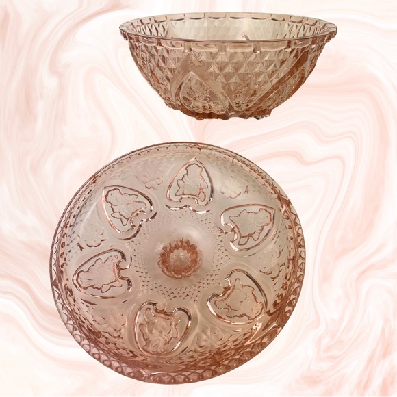 Vintage Rose Pink Indiana Pressed Glass Candy Bowl w/Lid Roses And Heart Design - Picture 1 of 2